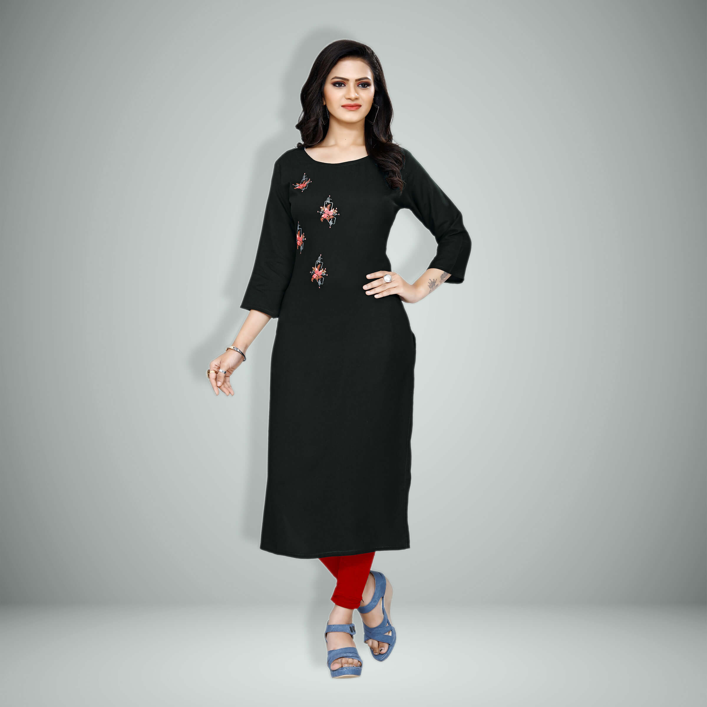 Fashionable And Stylish Round Neck Comfortable Breathable Soft Cotton Black  Kurti Decoration Material: Beads at Best Price in Mumbai | Rushda Collection
